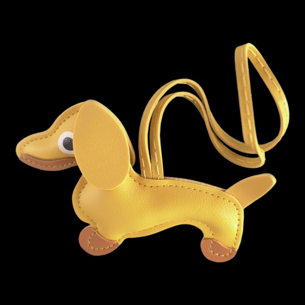 Dachshund Bag Charm Keychain Faux Leather Dog Mom Y2K Cottagecore Yellow NWT - Picture 3 of 11